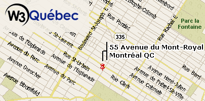 Carte de l'emplacement des bureaux du CAMO, situés au 55, rue Mont-Royal Ouest