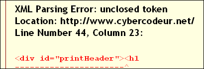 Message d'erreur du parseur XML de Gecko